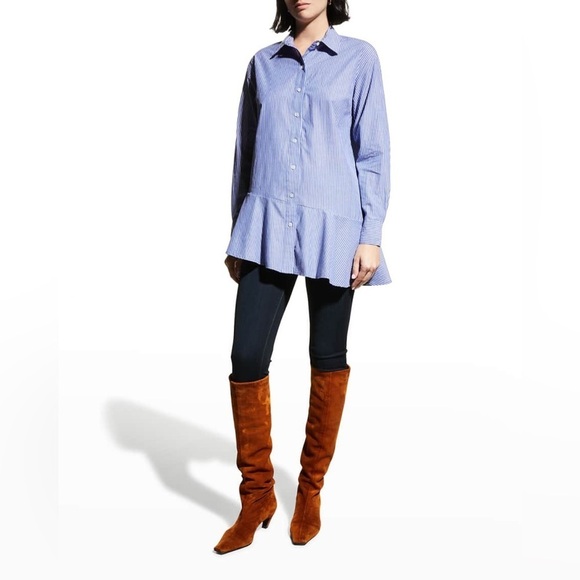 Veronica Beard Gilda Asymmetric Striped Cotton Shirt Size 10 - Picture 14 of 14